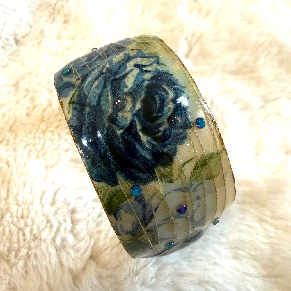 Floral Blue and Green Bangle Bracelet